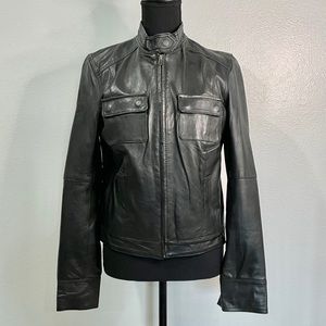 Members Only | Tab Collar Black Leather Jacket Med